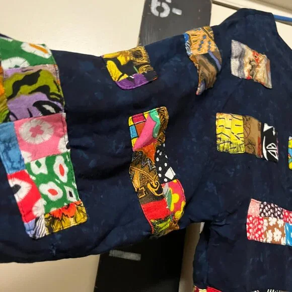 Theo Womens Vintage Art To Wear Lagenlook Patchwor  Tunic Blouse Top Sz M - Picture 2 of 5